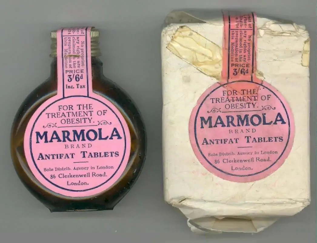 The bottle and packaging for Marmola.